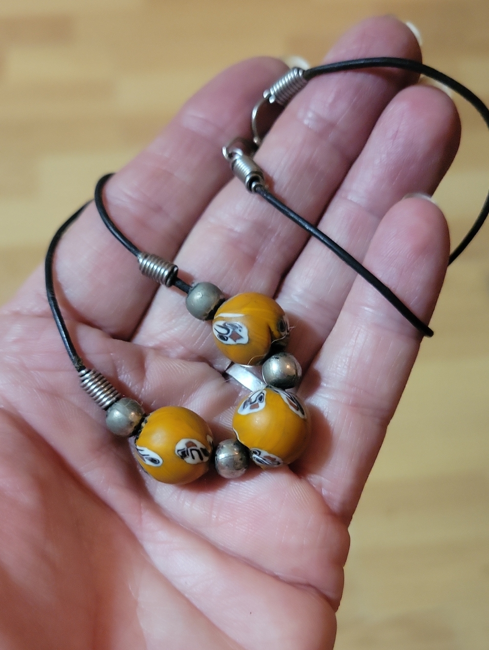 Yellow Bead Leather Pendant Necklace - Women Jewelry